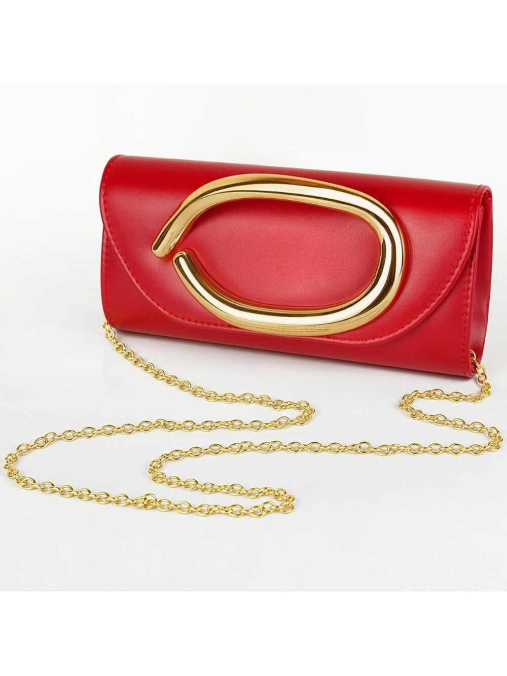 〽️Women's Red Chain Vegan Gold Handle Evening Clutch Purse Wedding Handbags